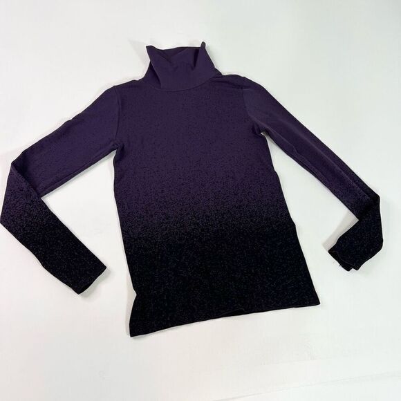 Athleta Top Womens Medium Purple Black Flurry Base Layer Ombre Turtleneck - Picture 1 of 9